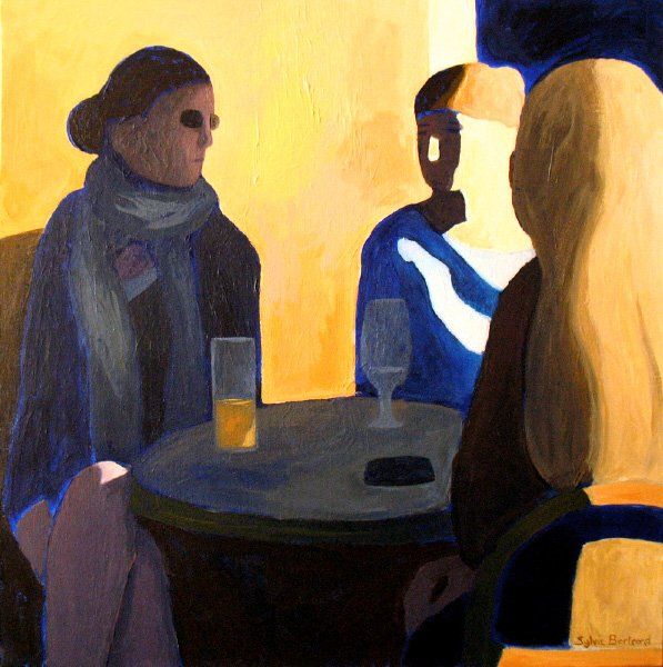 2-trois-jeunes-filles-au-cafe-dans-la-rue-silhouettes-passants-bistrot-bar-lumiere-peinture-tableau-sylvie-bertrand-peintre-vieux-nice-galerie-art-gallery